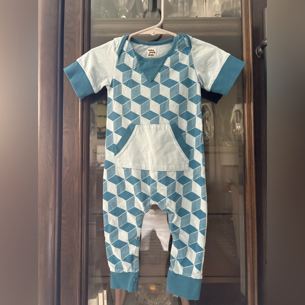 Lake Park Kids Geometric Blue Baby Romper NWOT
